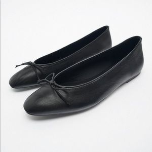Bow Trim Leather Ballet Flats
